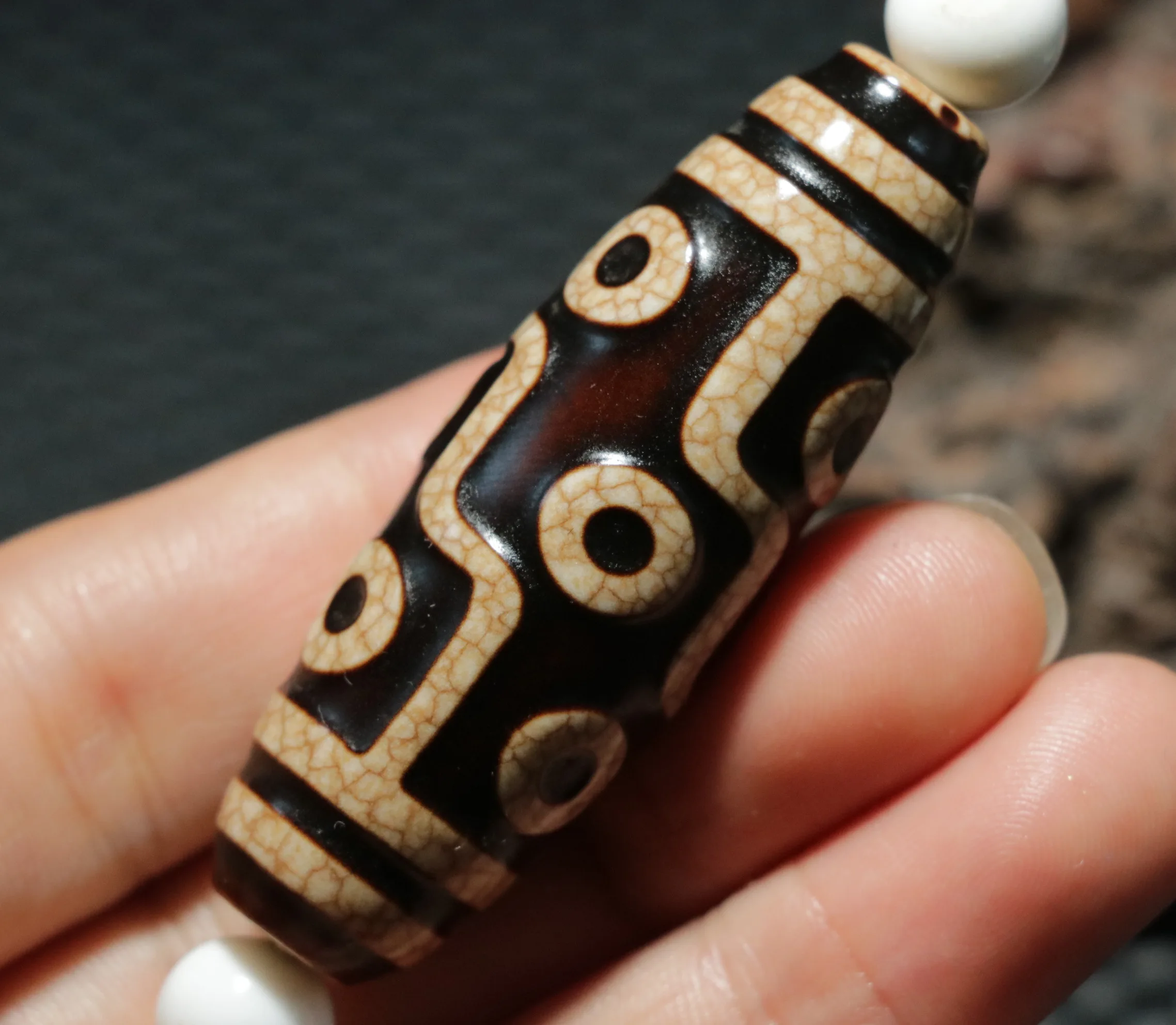 Magic Energy Tibetan Top old Agate Fold Line 9 Eyed Totem dZi Bead Large Pendant Talisman Timestown Top