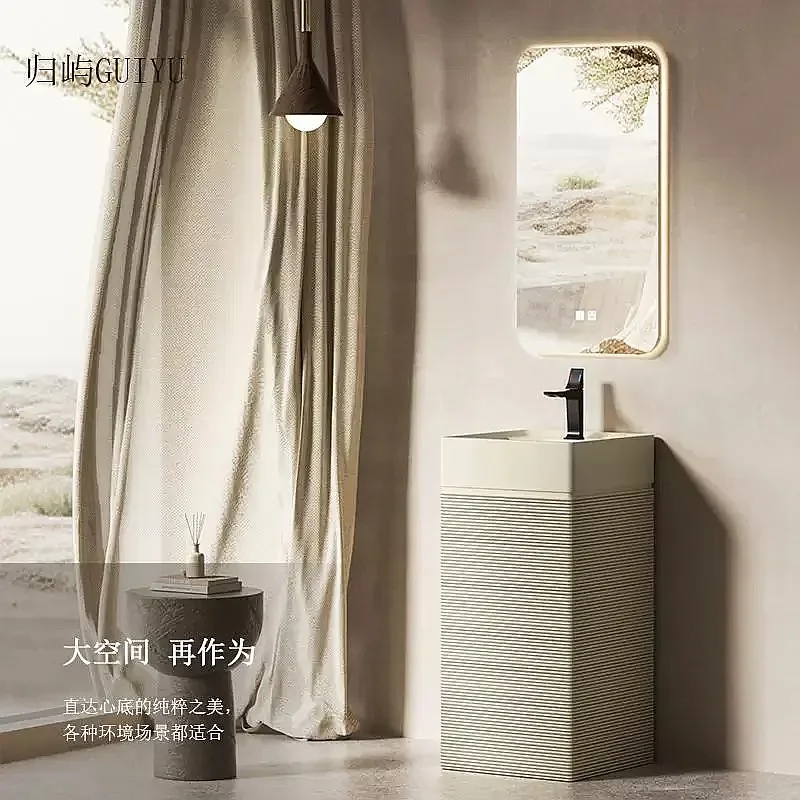 BJ Vintage Pedestal Sink New Chinese Style Bathroom Washbasin Outdoor Villa Wabi-Sabi Floor Standing Basin