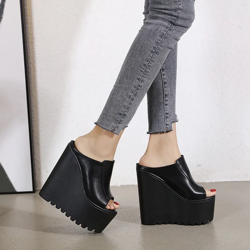 mesh high heels Slipper Women Summer fashion platform wedge slippers slope heel women summer shoes Wedges beach Slides 16cm