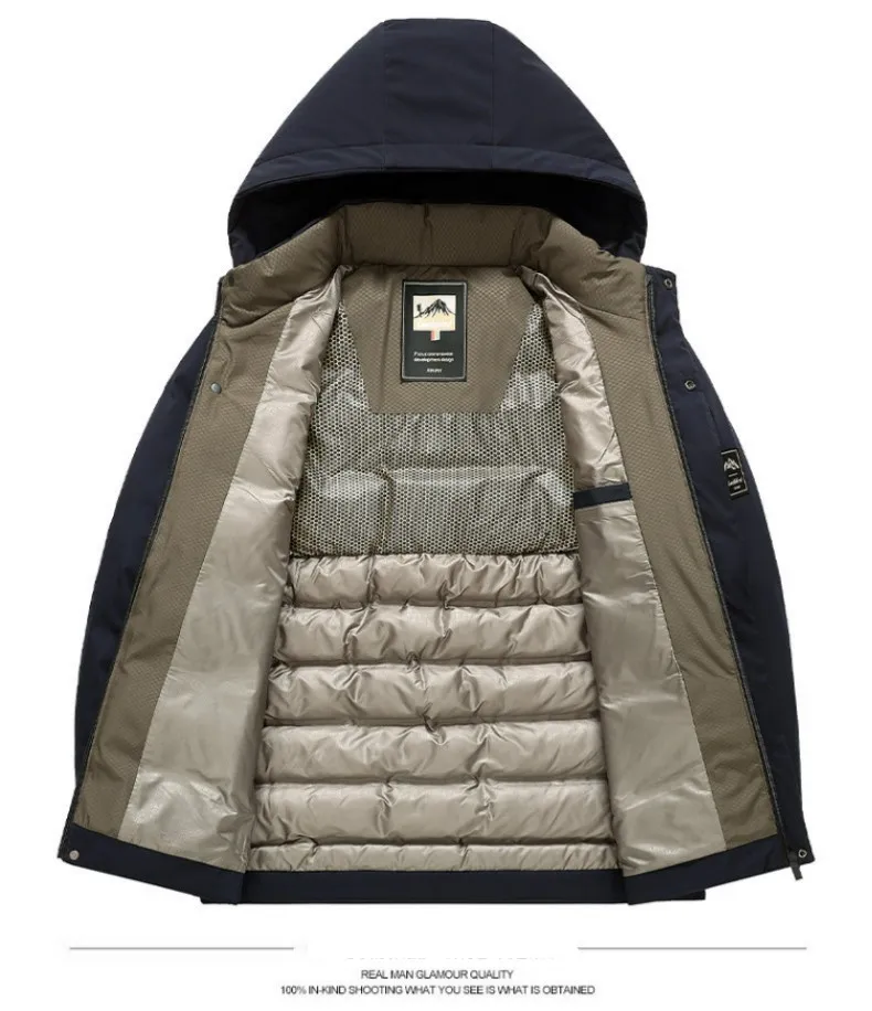 2026 Men Middle Aged Casual Jacket Hooded Thickened Padded Winter Warm Dad Business Coat Outerwear Jacket