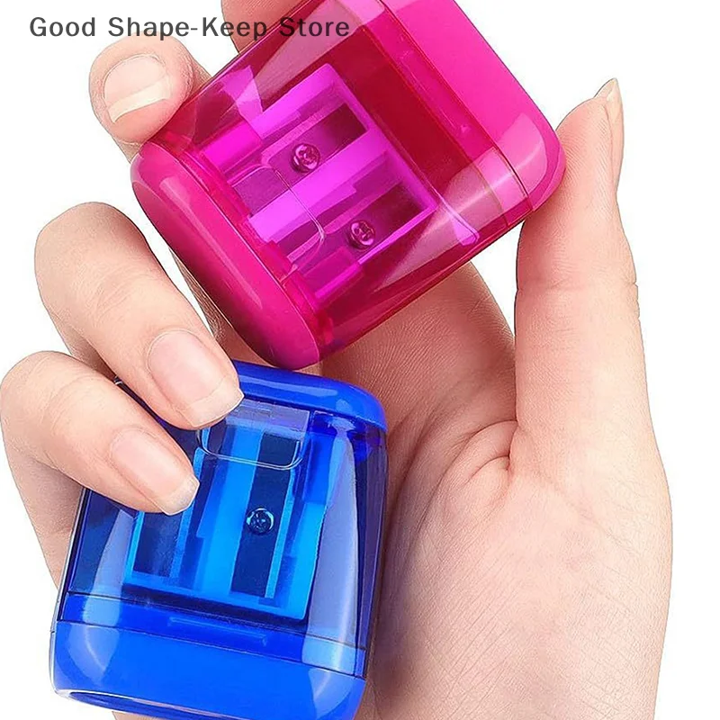 مجموعة مبراة أقلام رصاص يدوية محمولة بفتحة مزدوجة مكونة من 4 قطع مع غطاء وحاوية نجارة لأقلام الرصاص الملونة #5