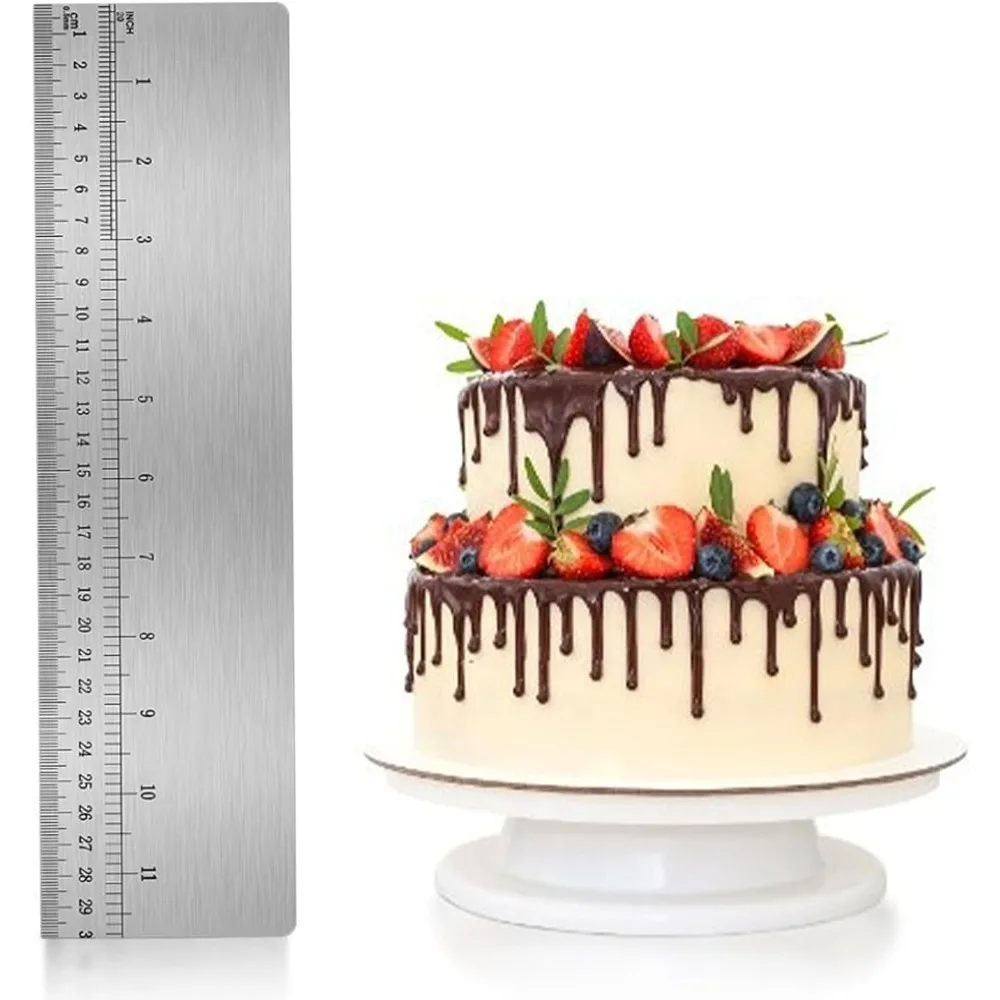 

12-Inch Stainless Steel Cake Smoother with Built-in Scale, Perfect for Icing & Cake Decorating, Edge Leveling for Home Bakers an