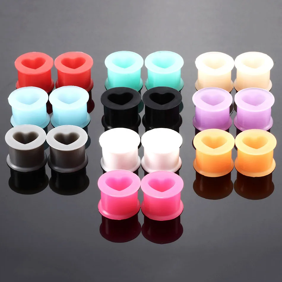 2Pcs Silicone Ear Plugs And Tunnels 4-25mm Hollow Heart Ear Gauges Expander Stretcher for Earrings Piercing Body Jewelry