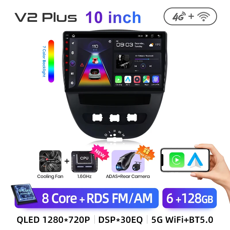 Junsun Draadloze CarPlay voor Apple Auto Radio Stereo voor Peugeot 107 Toyota Aygo Citroen 2005-2014 GPS TouchScreen multimedia