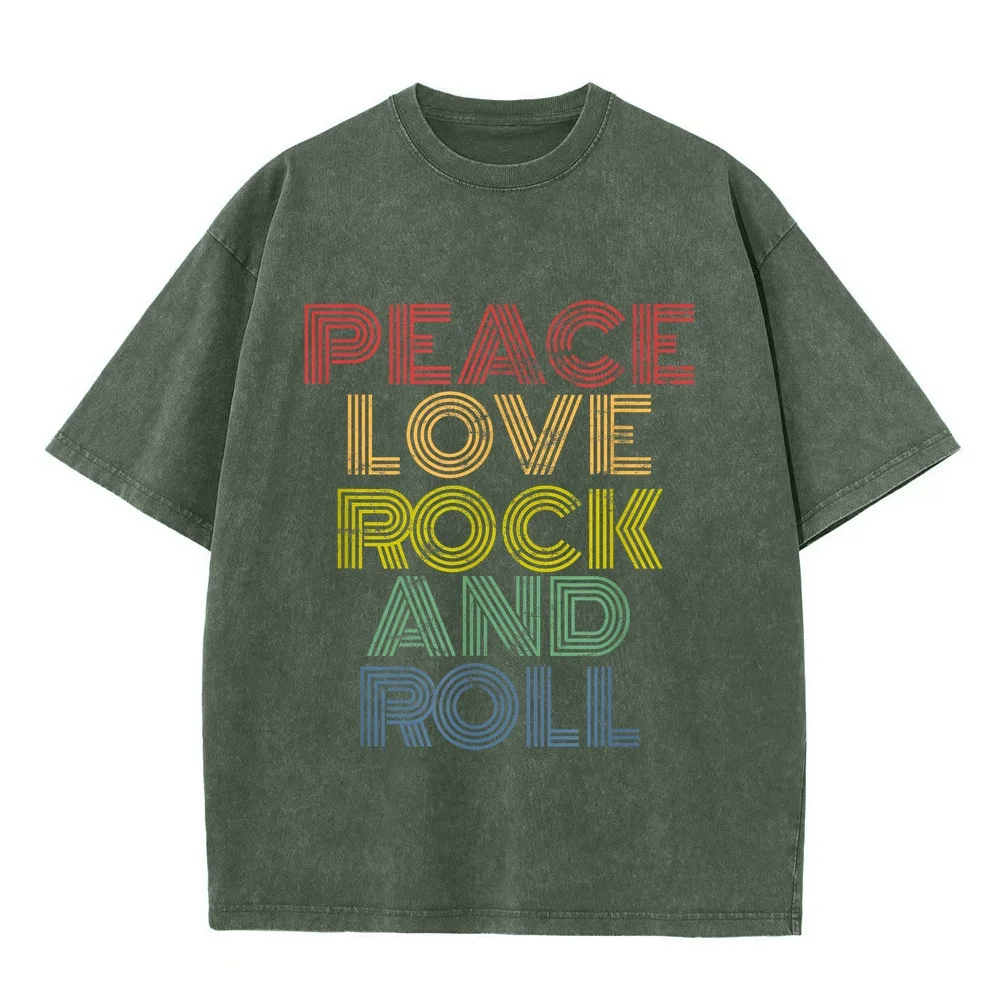 Peace Love Rock'n'Roll Distressed Rock Concert T-Shirt Men's Clothes Anime 반팔티 5xl Size Cotton T Shirt Full Short Round Summer