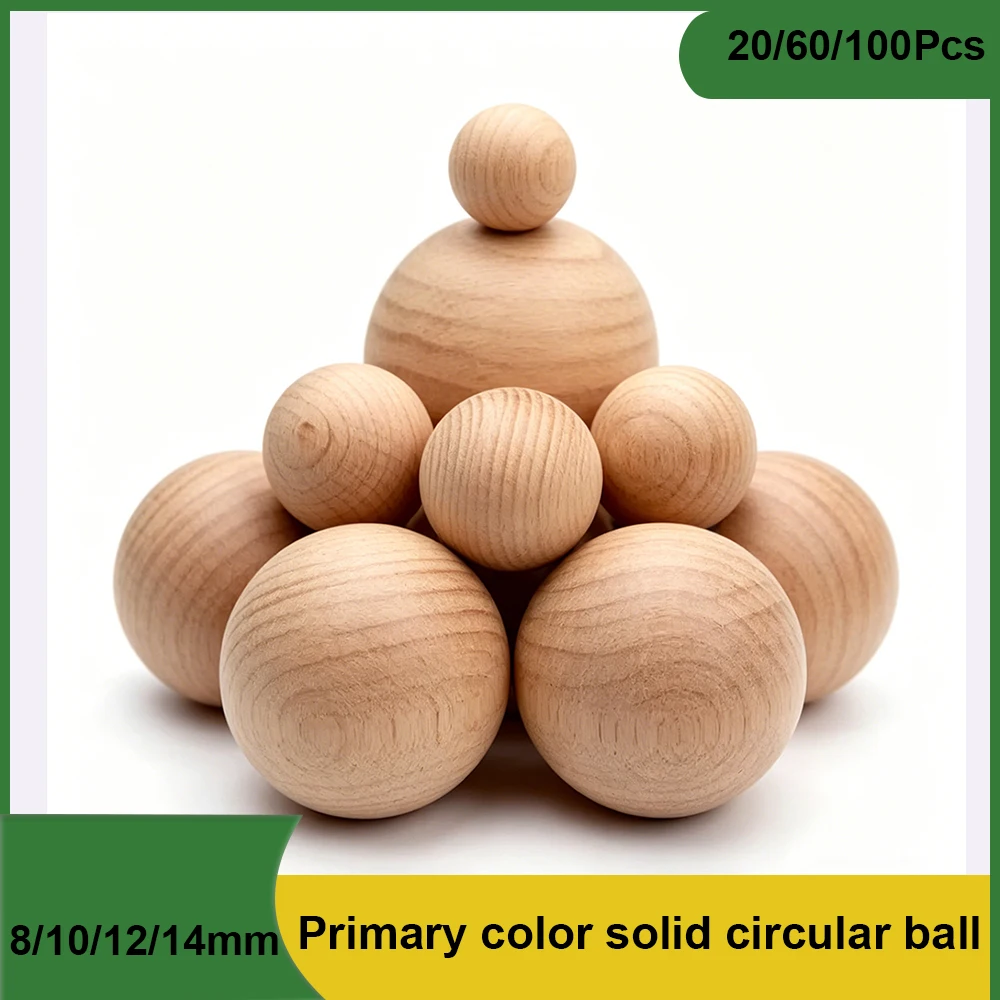 Dia 8/10/12/14mm Wood Primary Color Solid Round Ball No Hole Round Wooden Decoration DIY Home Painted Parts