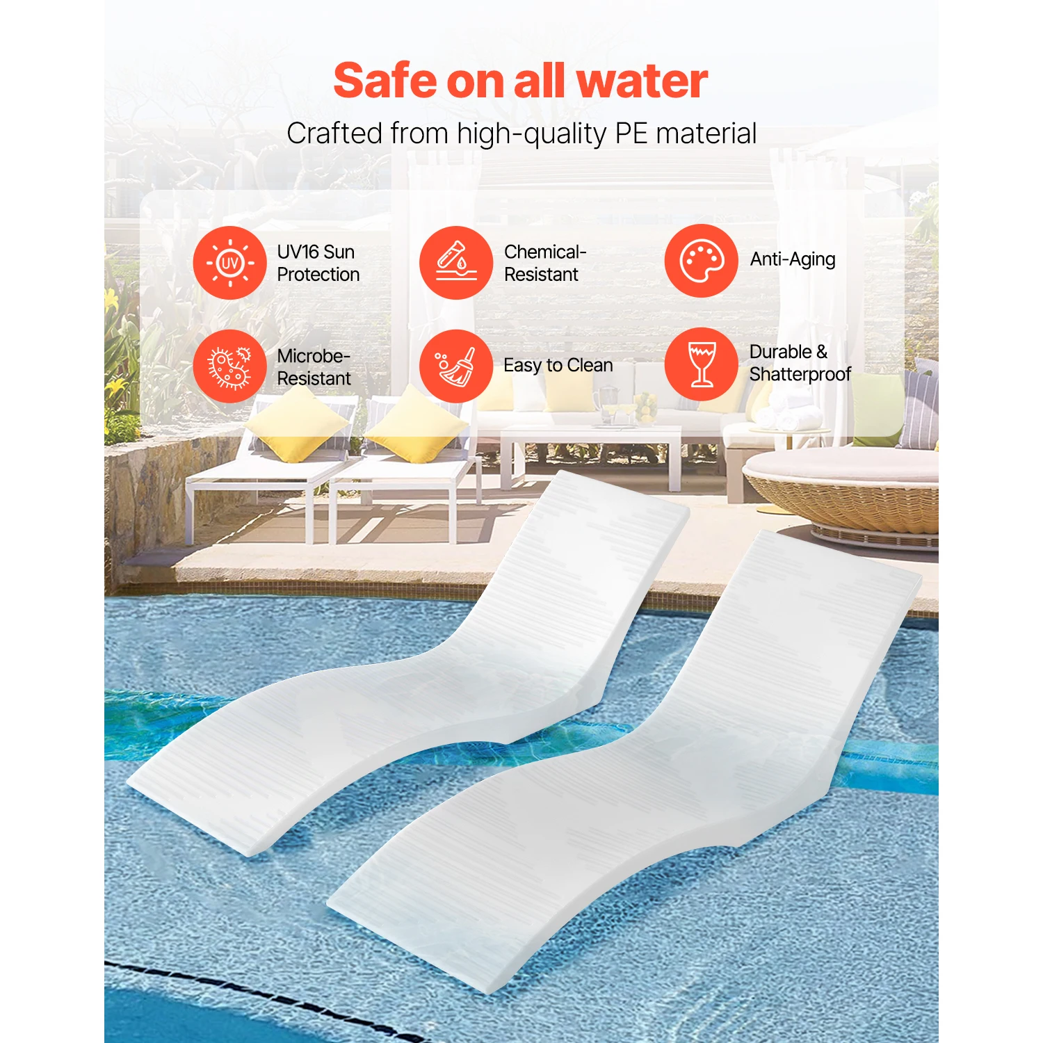 SucceBuy In-Pool-Loungesessel, 2er-Set, Chaiselongue, fest in Pools und auf Wasser schwimmend, geeignet für alle Pooltypen am Pool