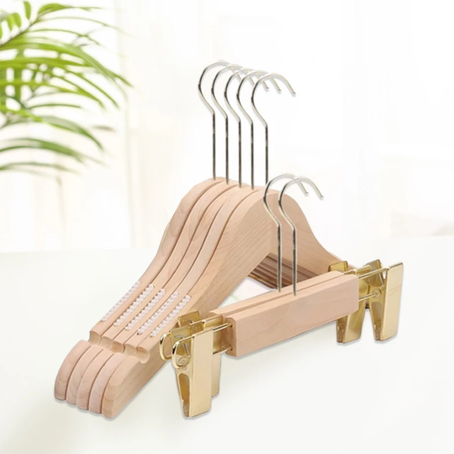 5, unpainted solid wooden hangers in homes and clothing stores, non-slip wooden trouser clips