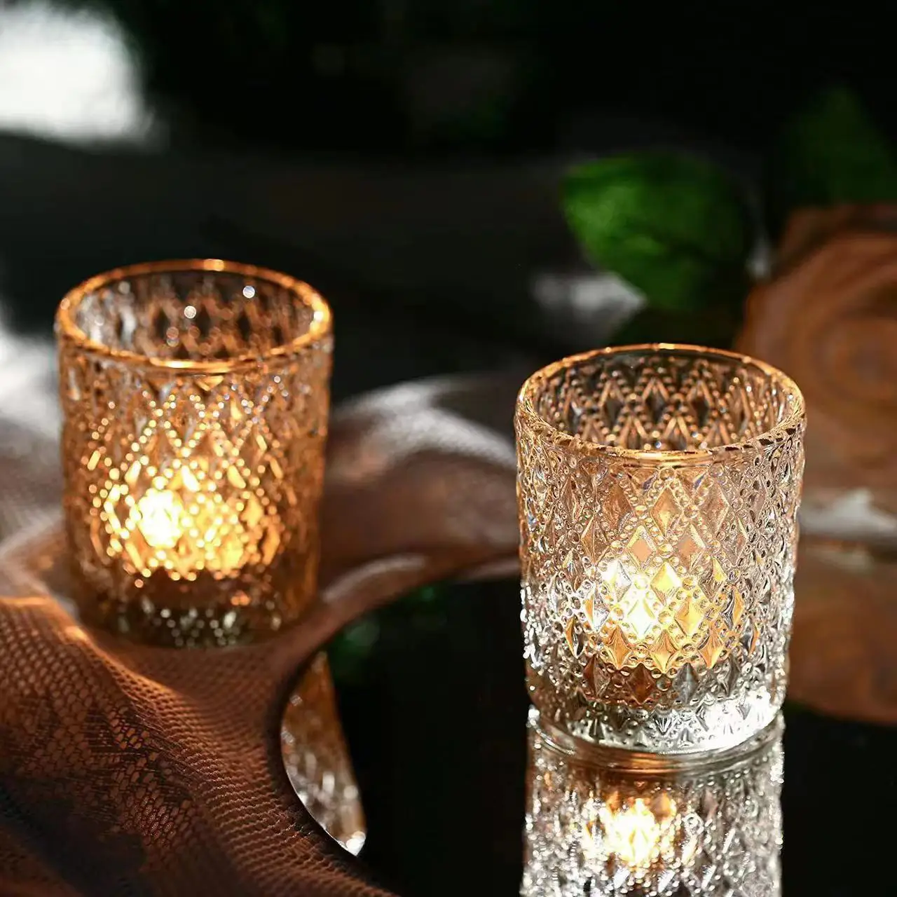 Relief Glass Candlestick Tea Candlestick Home Decoration Ambience Decoration Aromatherapy Candle Cup