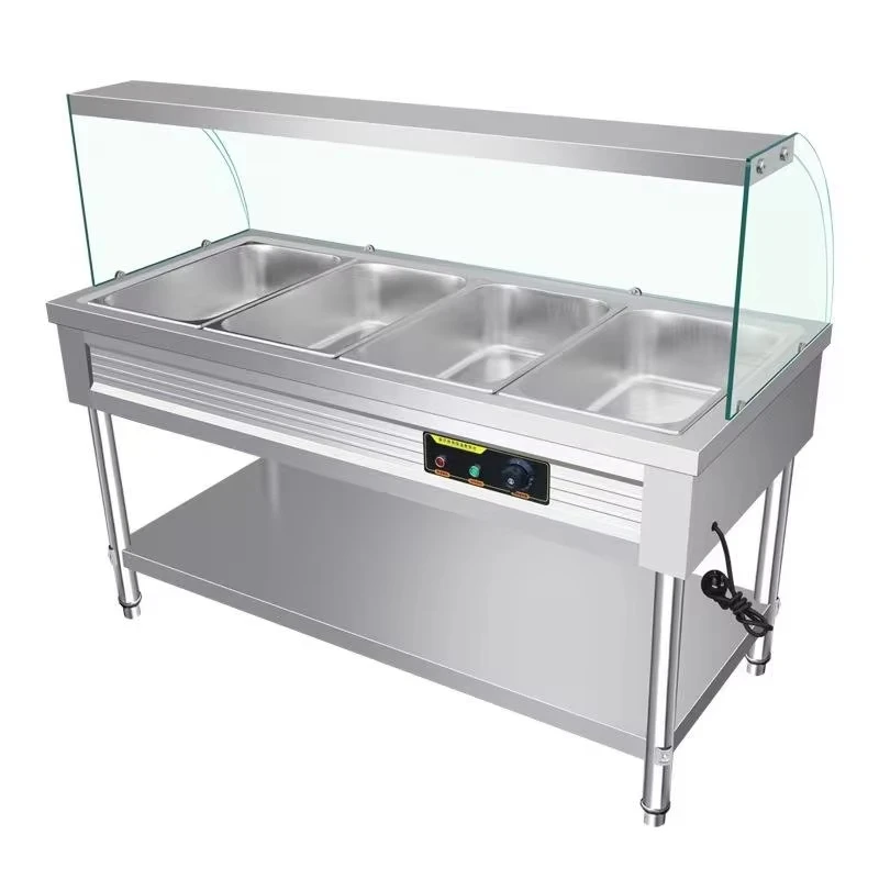 Stainless steel food heating buffet with glass splash cover and temperature control