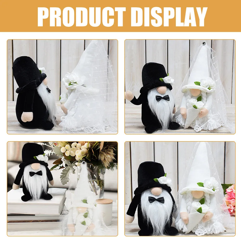 

2Pcs Wedding Decor Gnome Bridal Dwarf Ornament for Table Centerpiece Bookcase Desk Shelf Wall Living Room Home Decor