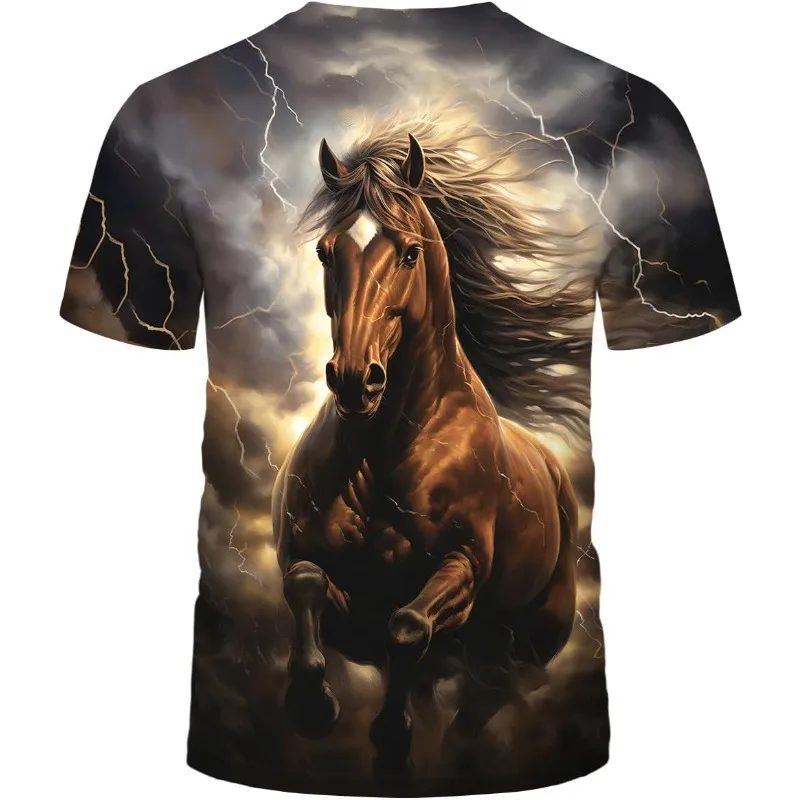 

Новинка, мужские футболки с круглым вырезом Running Starlight Horse, модные летние модные уличные забавные футболки с короткими рукавами