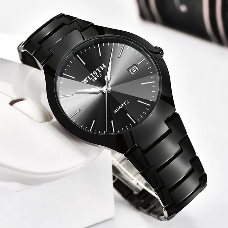 Man Watches Business Simple Steel Strip Black Calendar Luminous Waterproof Male Fashion Quartz Clock Watches montre homme