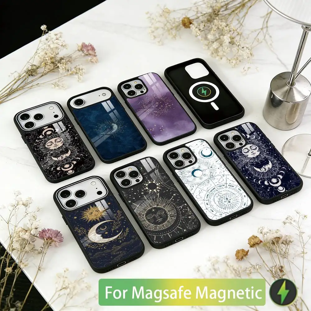 Sun Moons Star Signs Phone Case For iPhone17,16,15,14,13,12,11 Plus,Pro Magnetic with Magsafe Wireless Charging