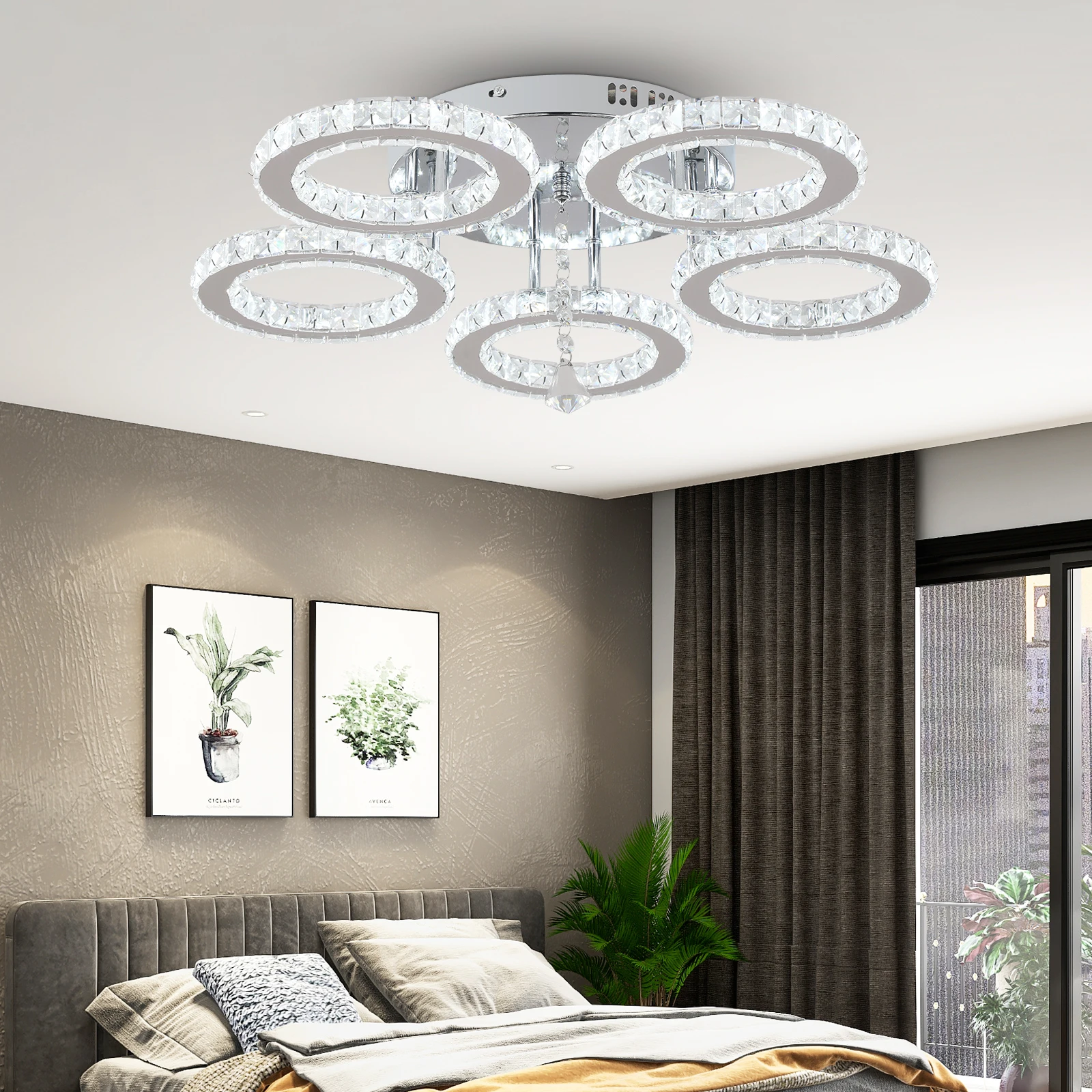 Crystal Led Ceiling Lamp With Remote Control Modern Chandelier Light Hanging Pendant Lamps Indoor Decora Surface Mounted Fixture