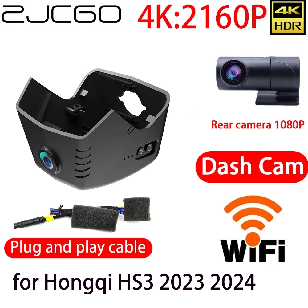 ZJCGO 4K DVR Dash Cam Wifi Front Rear Camera 24h Monitor for Hongqi HS3 2023 2024