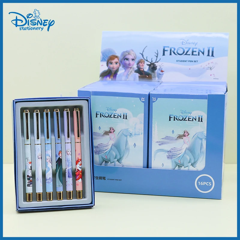 

6pcs/box Disney Children's Pen Push-pull Ink Bag Dark Pointed Cartoon Pose Practice Primary School Pen Stationery Gift Wholesale