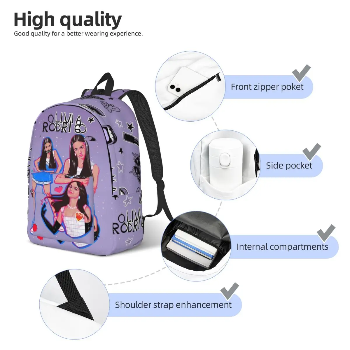 Olivia Vampire Rodrigos Sour For Girls Boys Large Capacity Student Backpack Lightweight waterproof Backpack 15.7in 17.7in