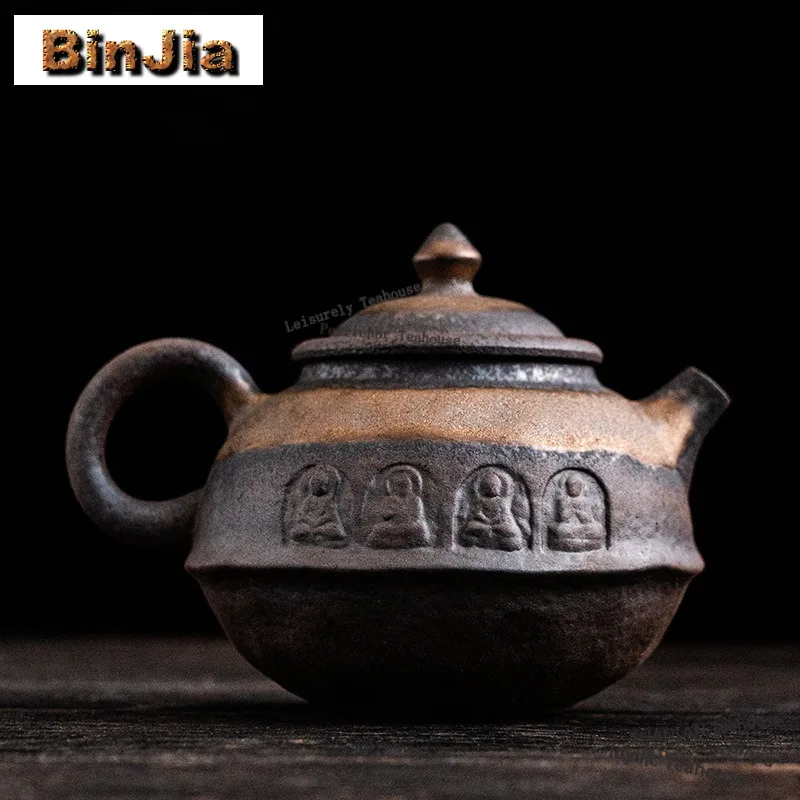 

Dunhuang Old Rock Clay Gilt Glaze Teapot Antique Tea Infuser Pot Tea Making Kettle With Ball Hole Kung Fu Tea Cha Decoration