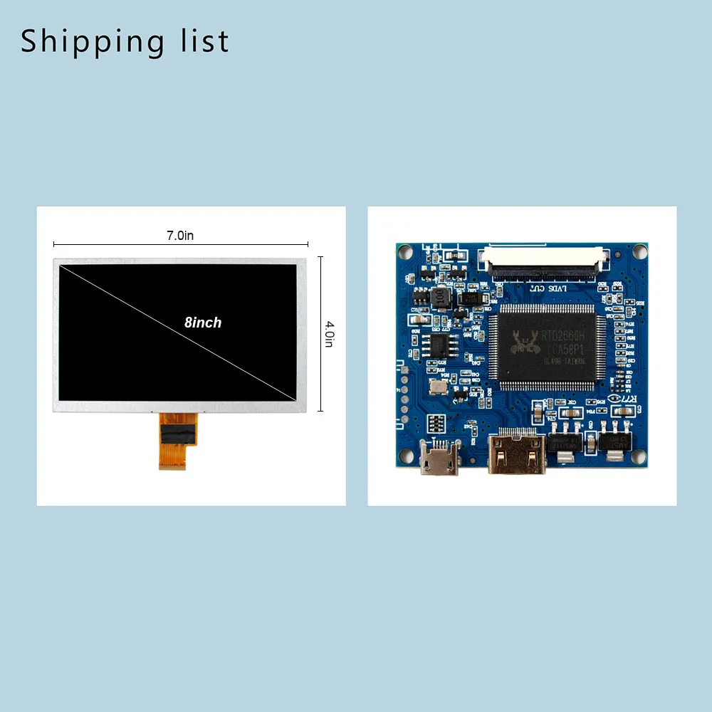 8inch ZJ080NA-08A 1024X600 LCD Screen With HD-MI Board 5VDC Power No OSD