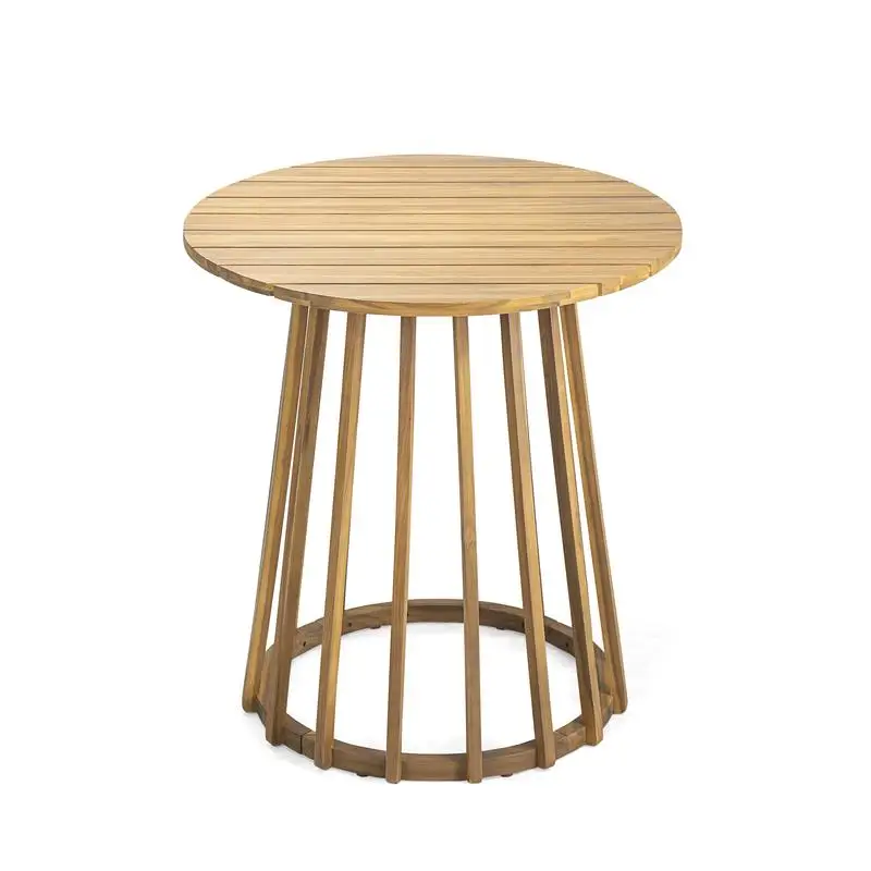 Outdoor Acacia Wood 3-Piece Round Bistro Dining Set, Teak Finish, Perfect for Patios and Gardens