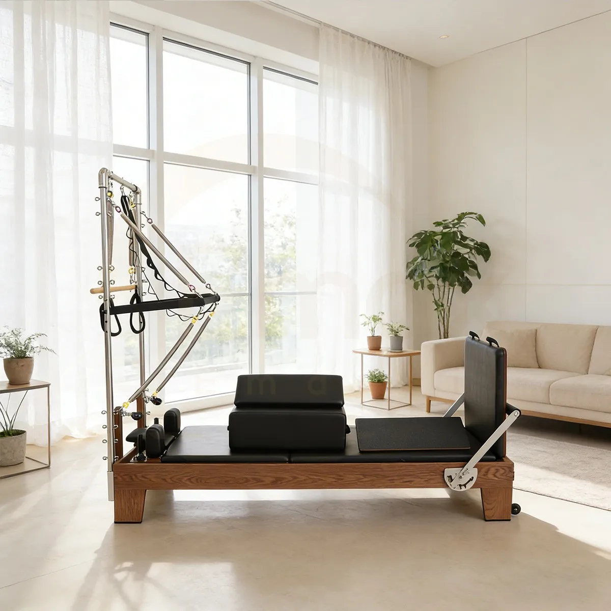 v*-Classic Elegance Walnut Color Pilates Reformer With Tower Half Trapeze for Flexibility Training*