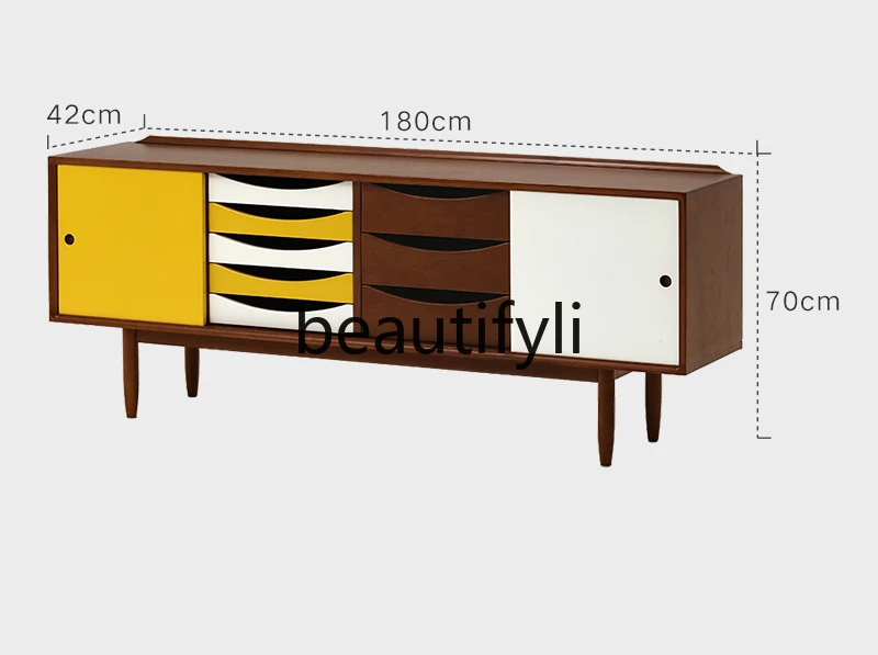 

Nordic/medieval retro classic design/color matching sliding door drawer solid wood TV cabinet side cabinet