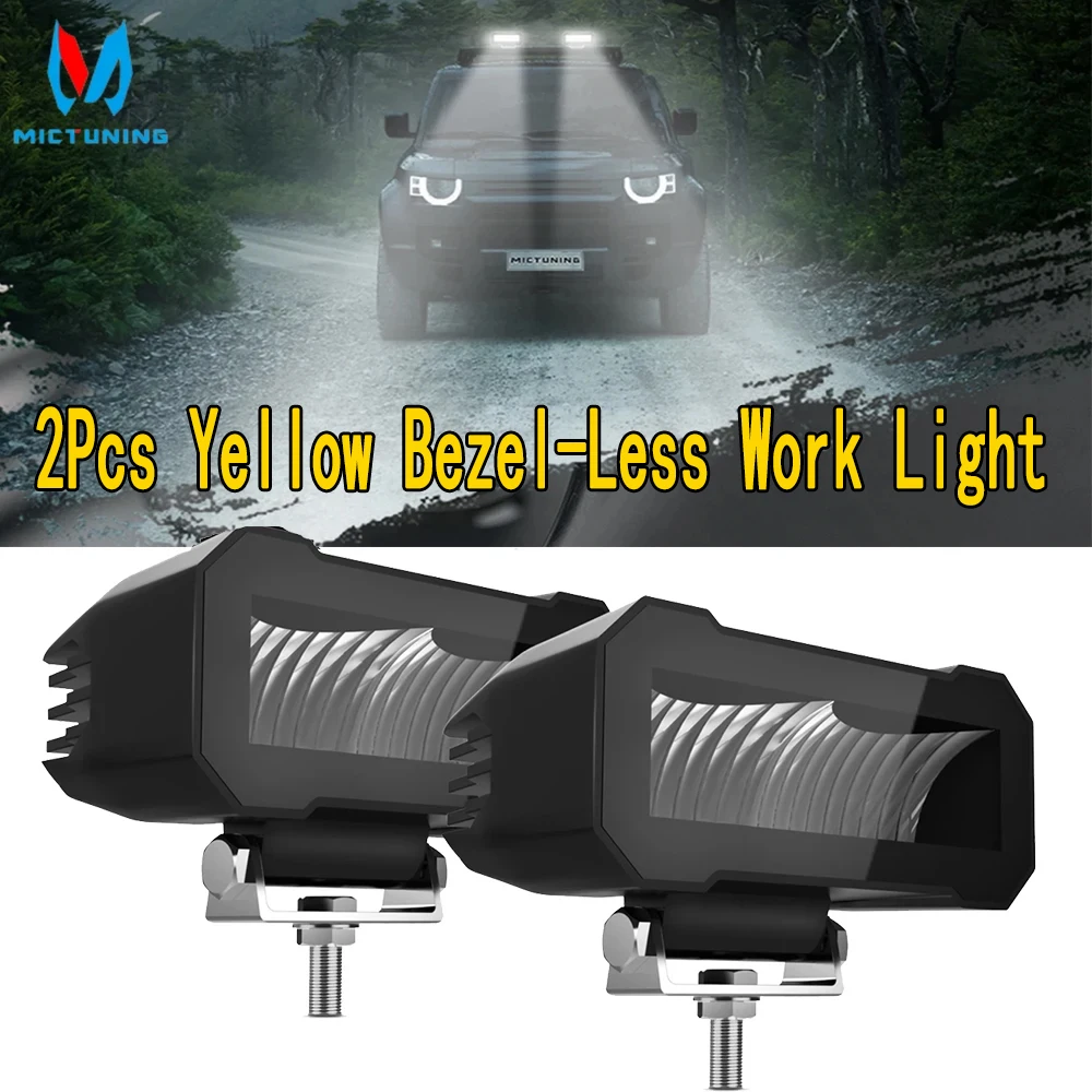 

MICTUNING 2Pcs Yellow Bezel-Less 40W High Quality Waterproof Fog Lamps Driving Spot Lights With Adjustable Brackets For Offroad