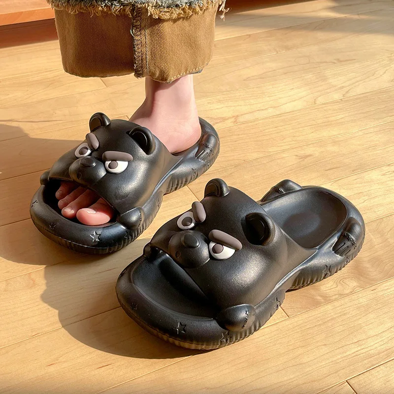 

2026 Summer New Men Cute Bear Slides Anti Slip Open Toe Slippers For Shower Indoor Outdoor Daily Home Footwear
