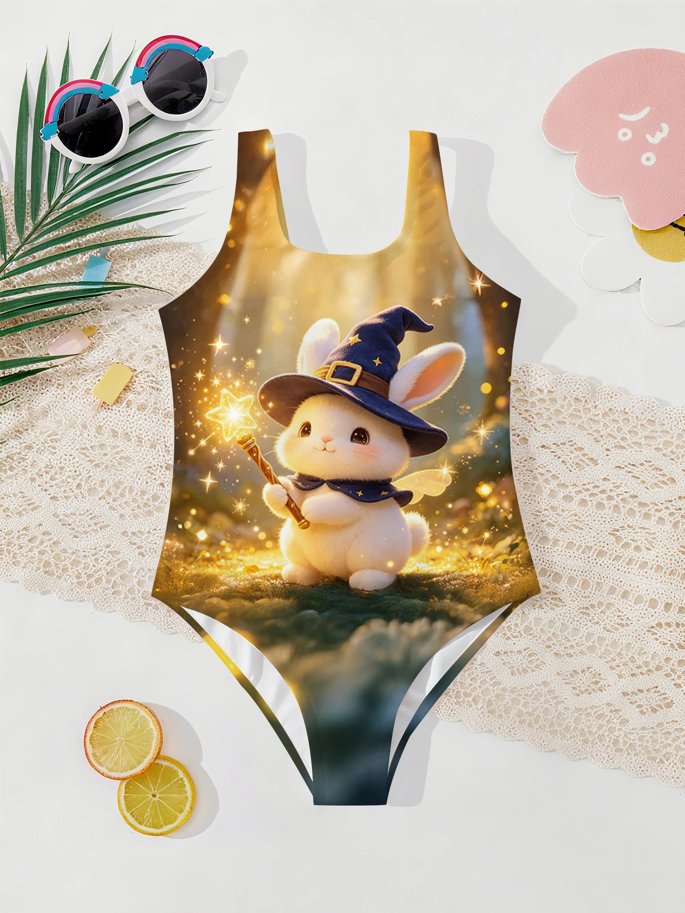 Girls' Summer Atmospheric Magic Rabbit Fashionable Tight One-piece Swimsuit
