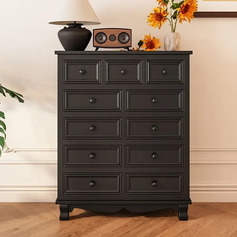 Black chest, bedroom, solid wood, simple modern drawer, storage cabinet, European chest, living room, storage cabinet