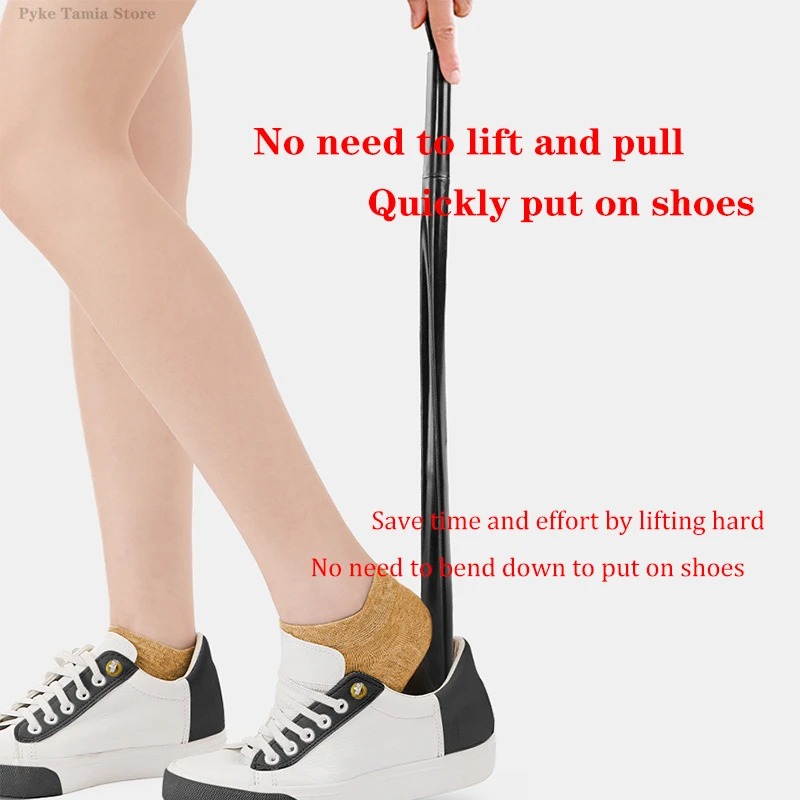 Black Plastic Shoe Horn Extra Long Shoe Puller Shoe Helper Long Handle Shoes Lifter Pull Shoehorn for Pregnant Backache Eldery