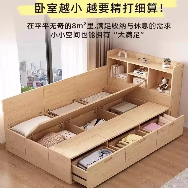 Pine Solid Wood Bed 1.2m Single Custom All Solid Wood Combination Cube Floor Bed with Storage for Rental Room