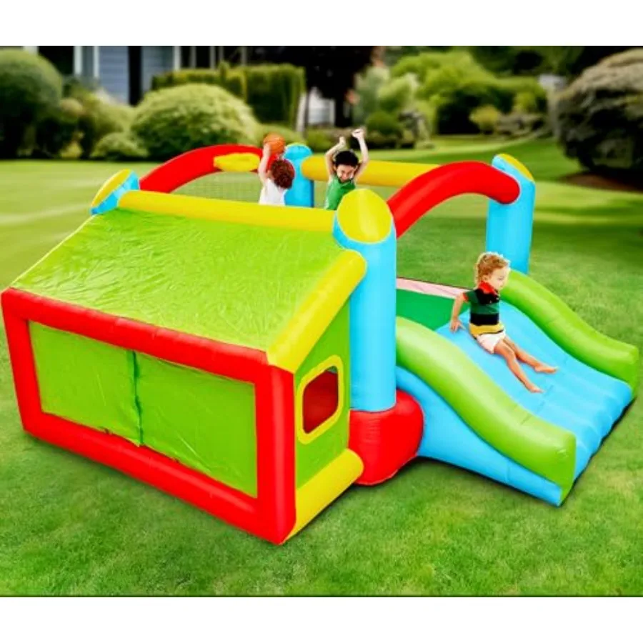 Videur gonflable Bounce House avec souffleur d'air, château de saut coulissant avec fosse à balle coulissante et jeu de cible de fléchettes 143x137x68 pouces