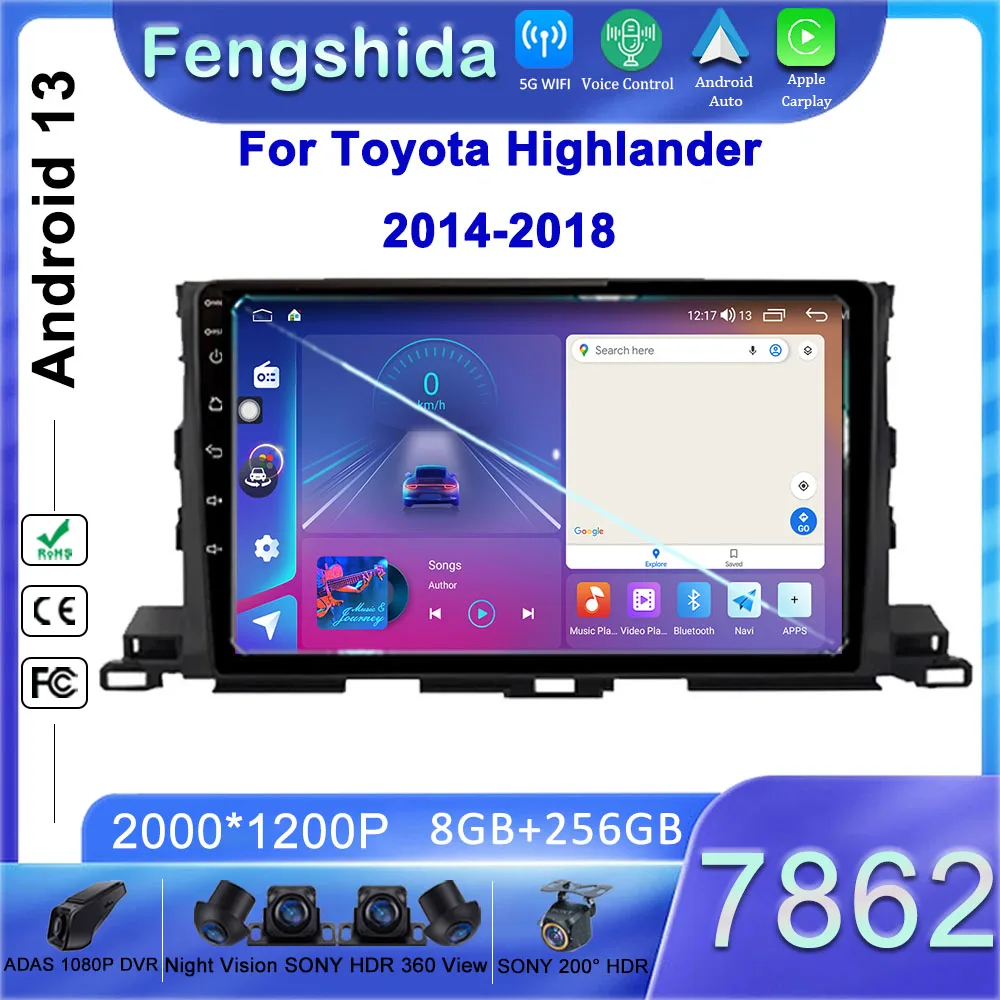 

Android 13 Car Radio 4G LTE Carplay DSP For Toyota Highlander 2014-2018 Stereo Multimedia Video Player Auto Navigation No 2Din