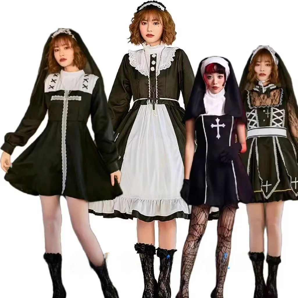 

Хэллоуин для взрослых, косплей, монахиня, молитвенное платье, готическая юбка для девочек, юбка горничной, женская одежда, фестивальный тематический костюм для мероприятий