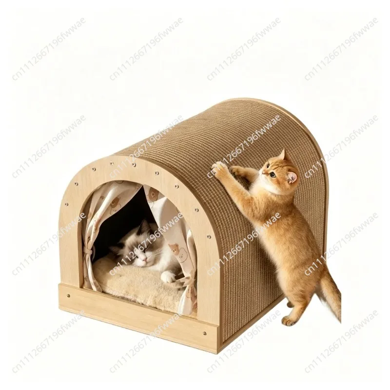 Large Solid Wood Saber-Style Cat Scratch Bed,Wear-Resistant Cat Scratching Board,All-Season Multi-Functional Cat Lounge&Paw