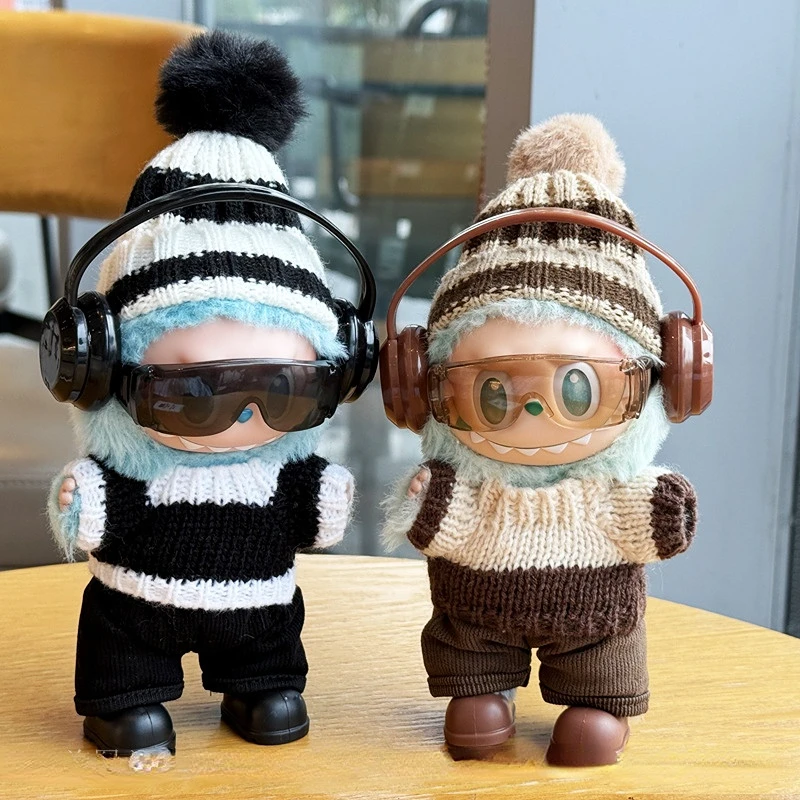 

Doll Outfit For 1st-3rd Gen LABUBU 15/17cm Winter/Fall Sweater With Hat Set Windproof Sunglasses Christmas/New Year Styles