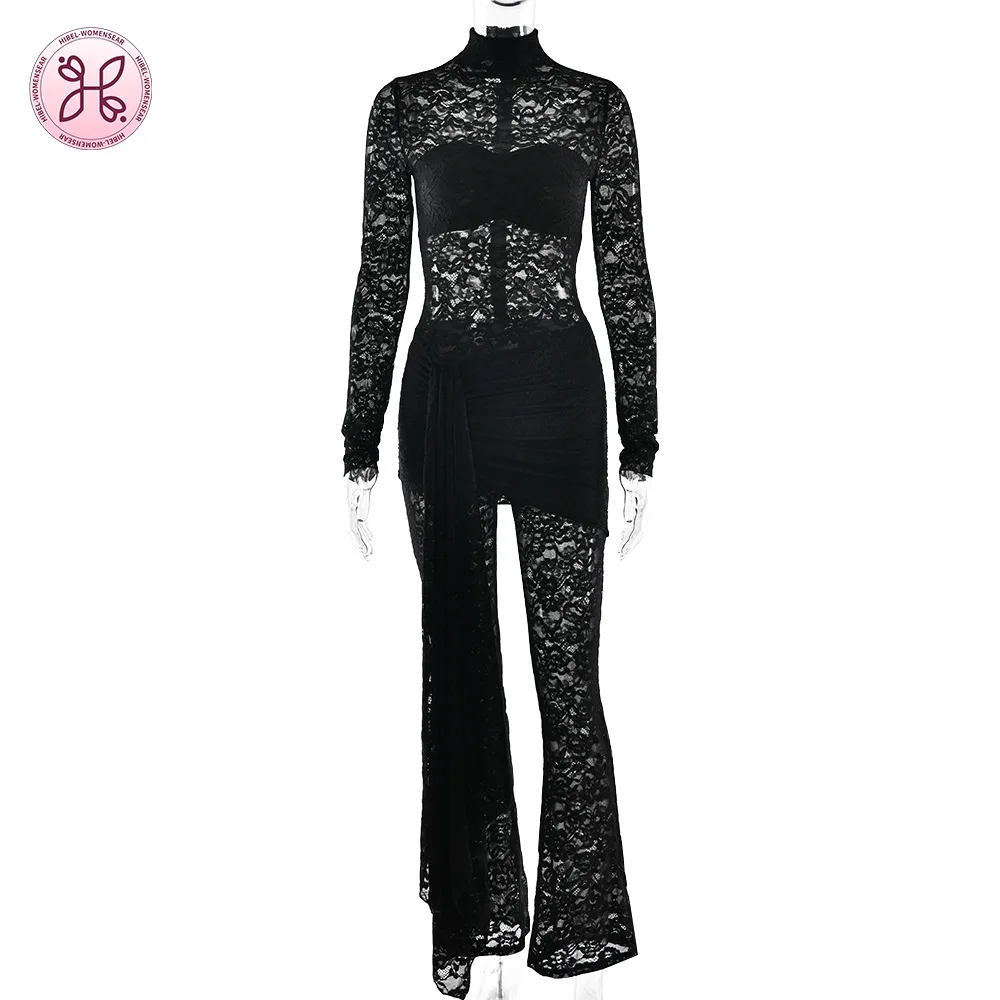 بذلة من الدانتيل والأكمام - ألواح شفافة ووشاح متدفق، أساسيات الليل