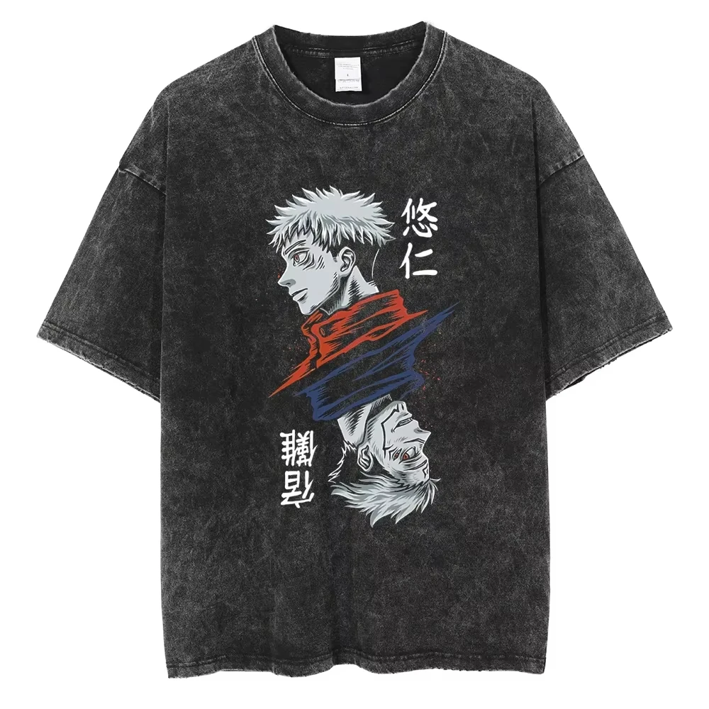 

2026 Retro washed version of Jujutsu Kaisen comic T-shirt. Anime pattern short-sleeved cotton casual shirt. Street style design