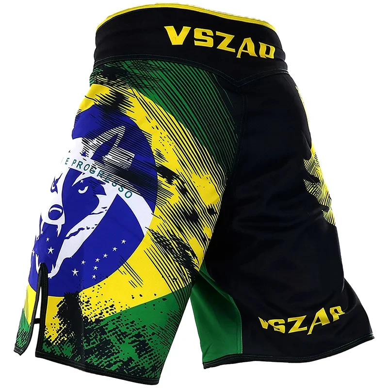 VSZAP-Brazilian Flag MMA Shorts, Bodybuilding Sweatpants, Sanda Breeches, Fitness, Muay Thai Wolf,Casual Elastic Beach Clothing