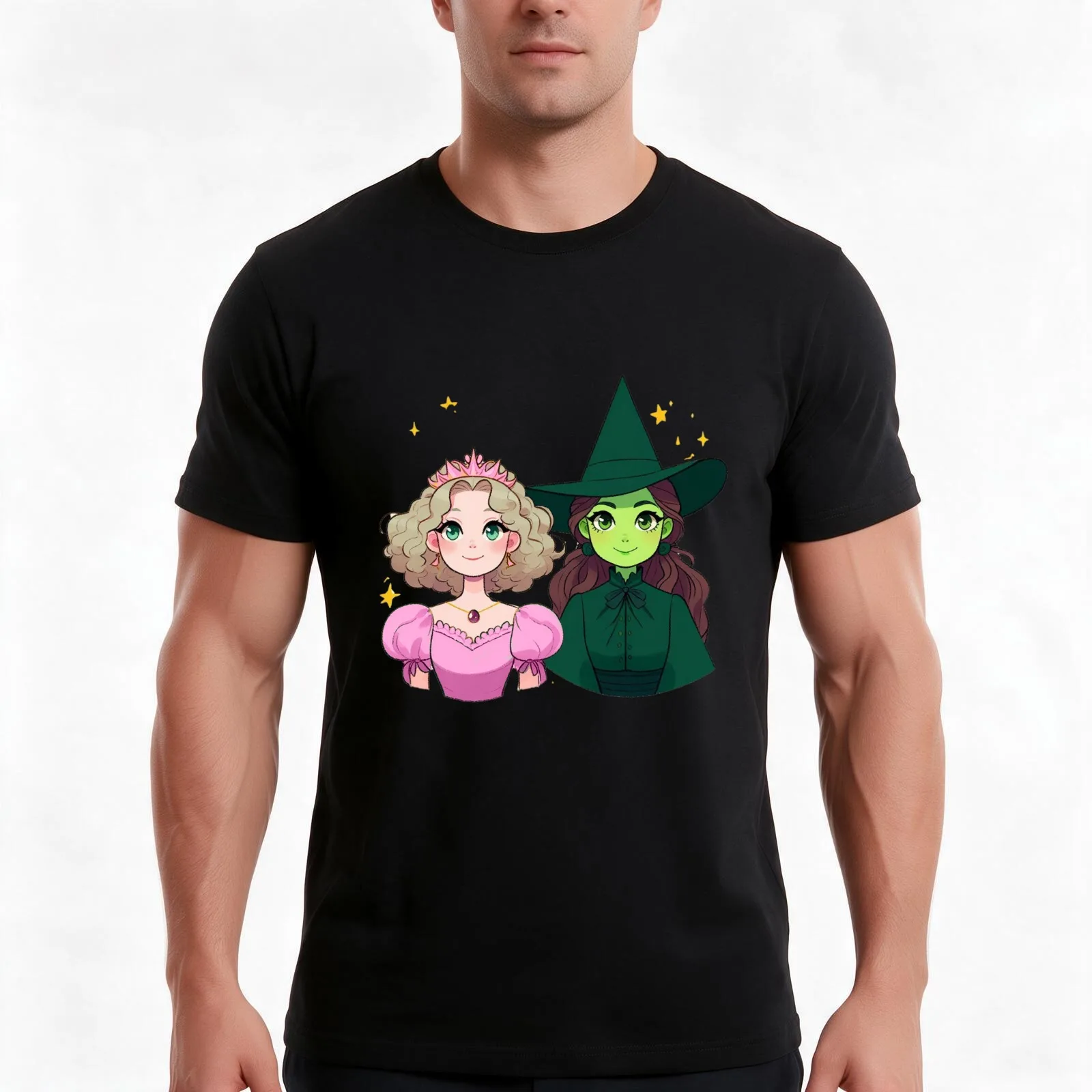 Elphaba & Glinda Wicked the Musical T-Shirt, Summer Casual Cotton Tee, Oversized Streetwear Tops, Vintage Graphic Print