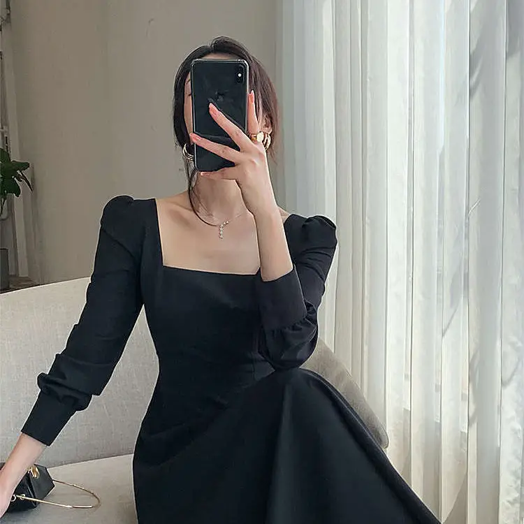 レトロなヘップバーン風スリーブレスレット女性用ロングファションレディースドレス通勤ハイウエストバブルスリーブAラインスカート