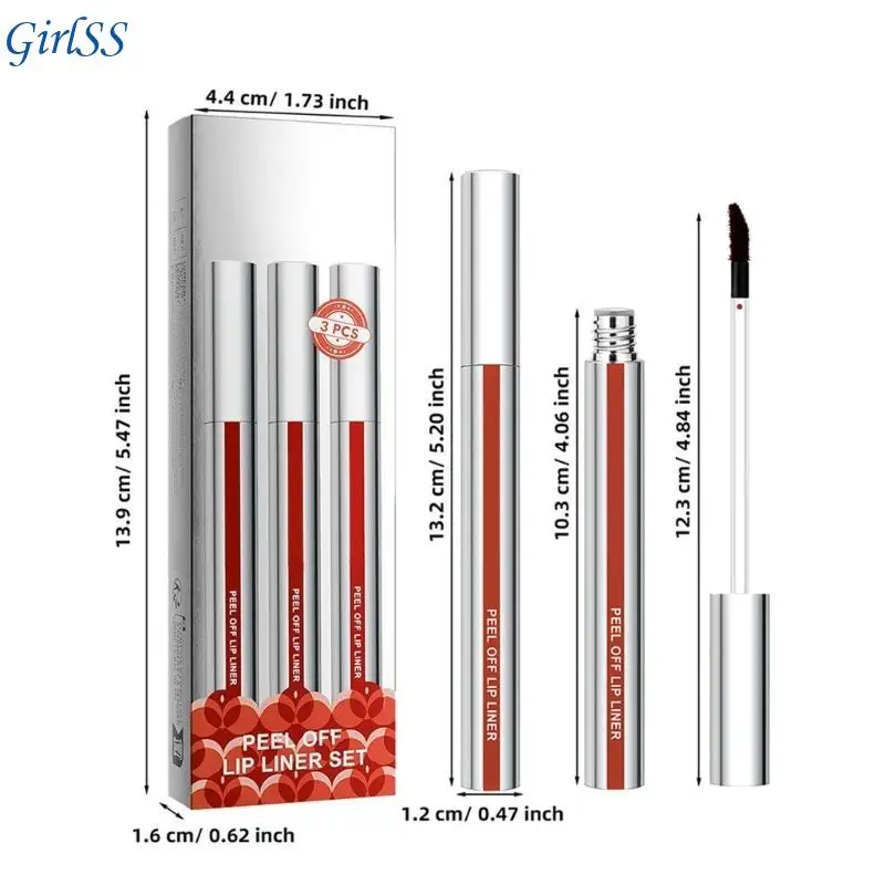 3 pezzi Creative peeling Off Lip Liner Set con cosmetico per labbra con finitura opaca impermeabile per definizione delle