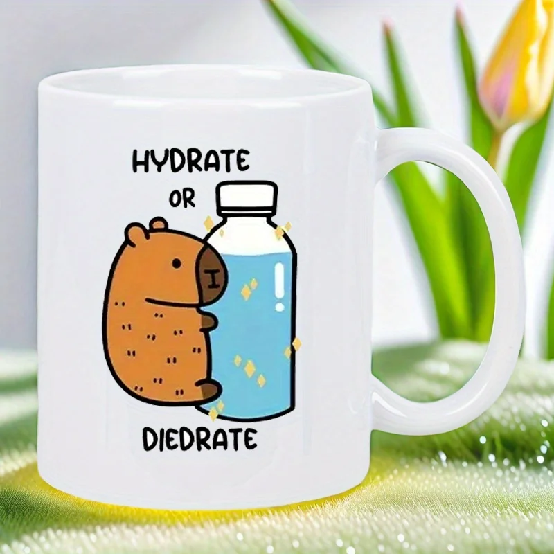 

Керамическая кофейная кружка HYDRATE или DIEHDRIATE на 11 унций — изолированная многоразовая дорожная кружка с милым бобором и дизайном бутылки с водой