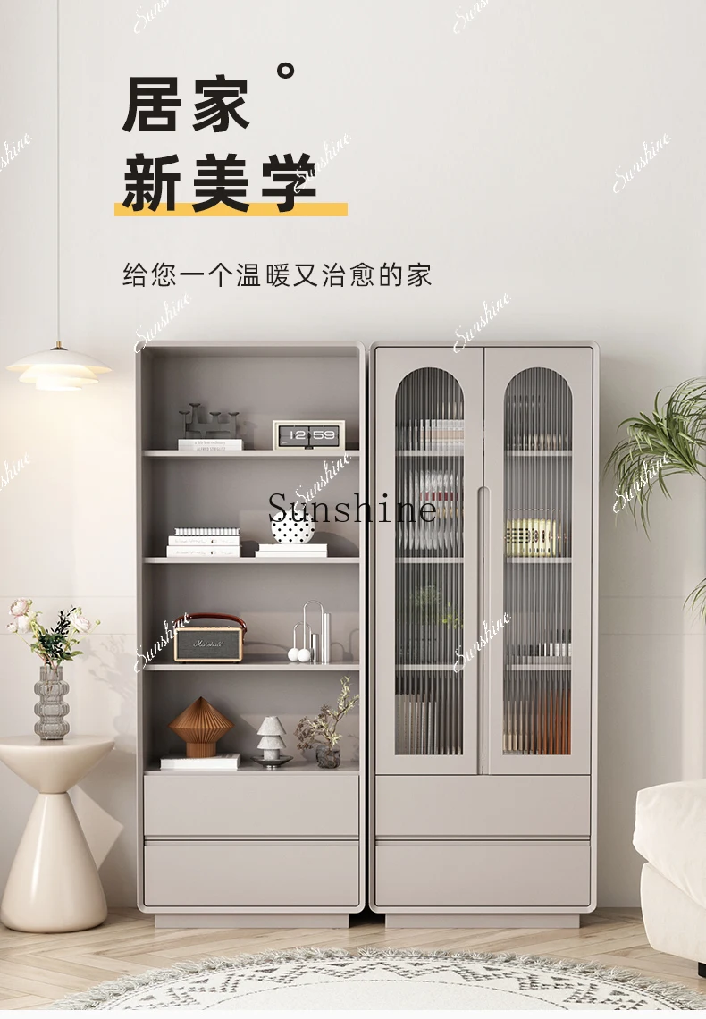 Solid wood combination with glass door Cream wind locker Living room storage Bookshelf cabinet  FT