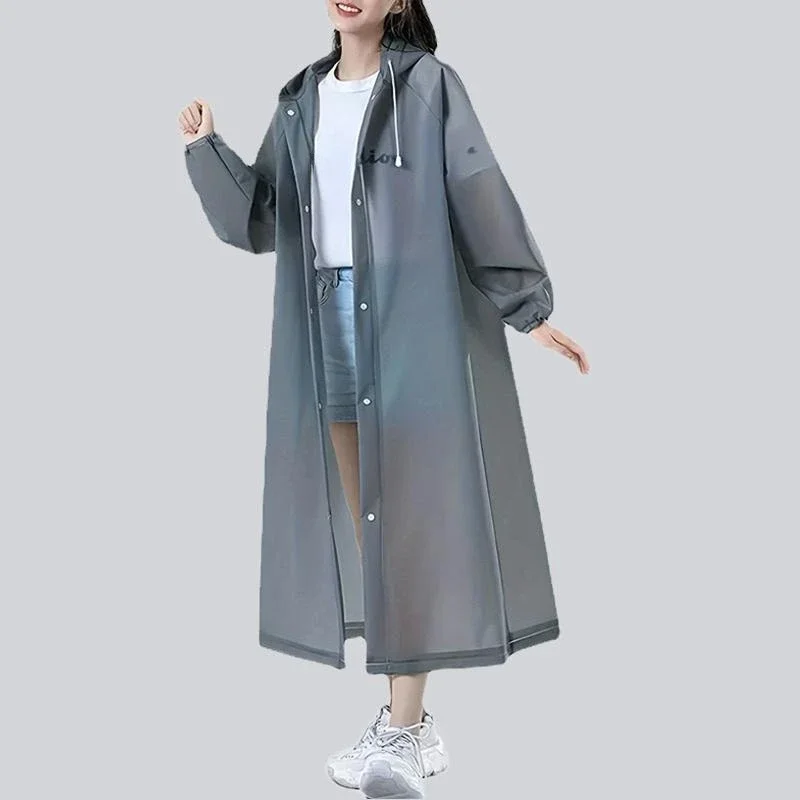 Lightweight Reusable Hooded Raincoat for Women - Waterproof EVA Rain Poncho for Outdoor Activities