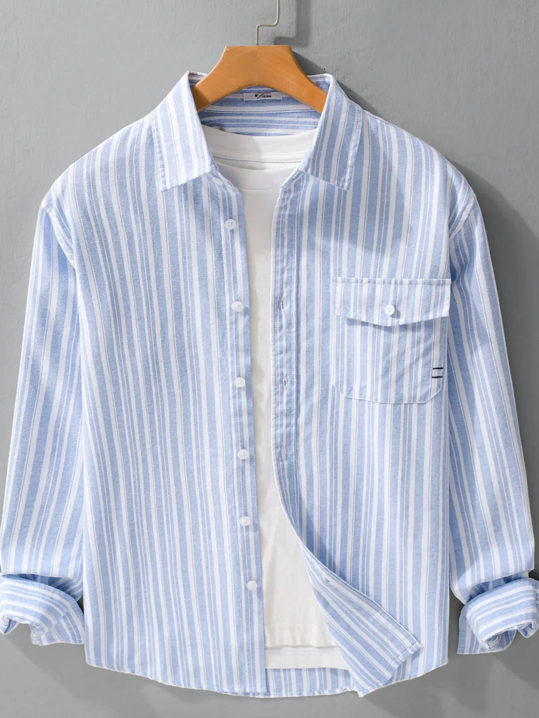 

Мужская рубашка-куртка из смесового хлопка в полоску, свободного кроя, с длинным рукавом, в классическом винтажном стиле, новинка