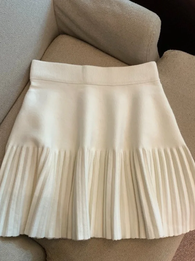 ay Knitted Pleated  Skirt Women's Autumn Winter Thiened Wrap around Skirt Soft Comfortable High Waist A-Line Skirt