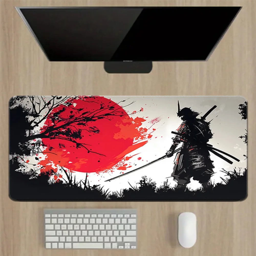 CIFBUY Mouse Pad Large Gaming Mat Non Slip Rubber Japanese Samurai Red Sun Ink Art Desk Protector Laptop Office Home Computer